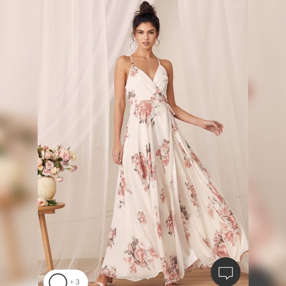 Elegantly Inclined Cream Floral Print Wrap Maxi Dress